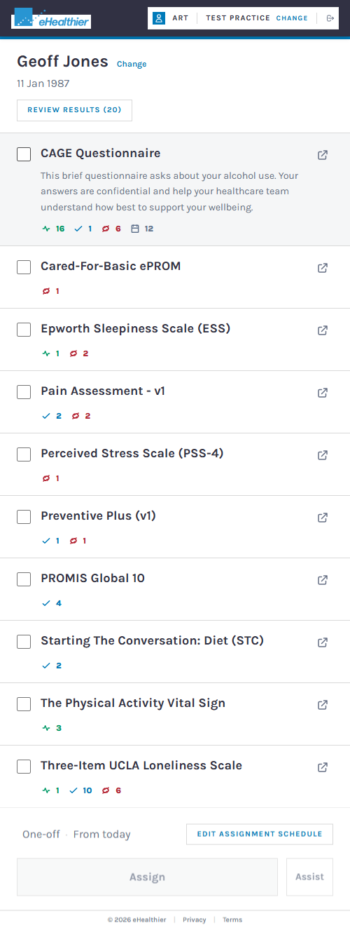 Lifestyle medicine workflow screen